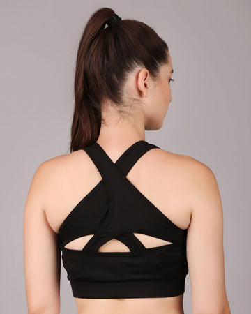 Cross Back Sports Bra - Black